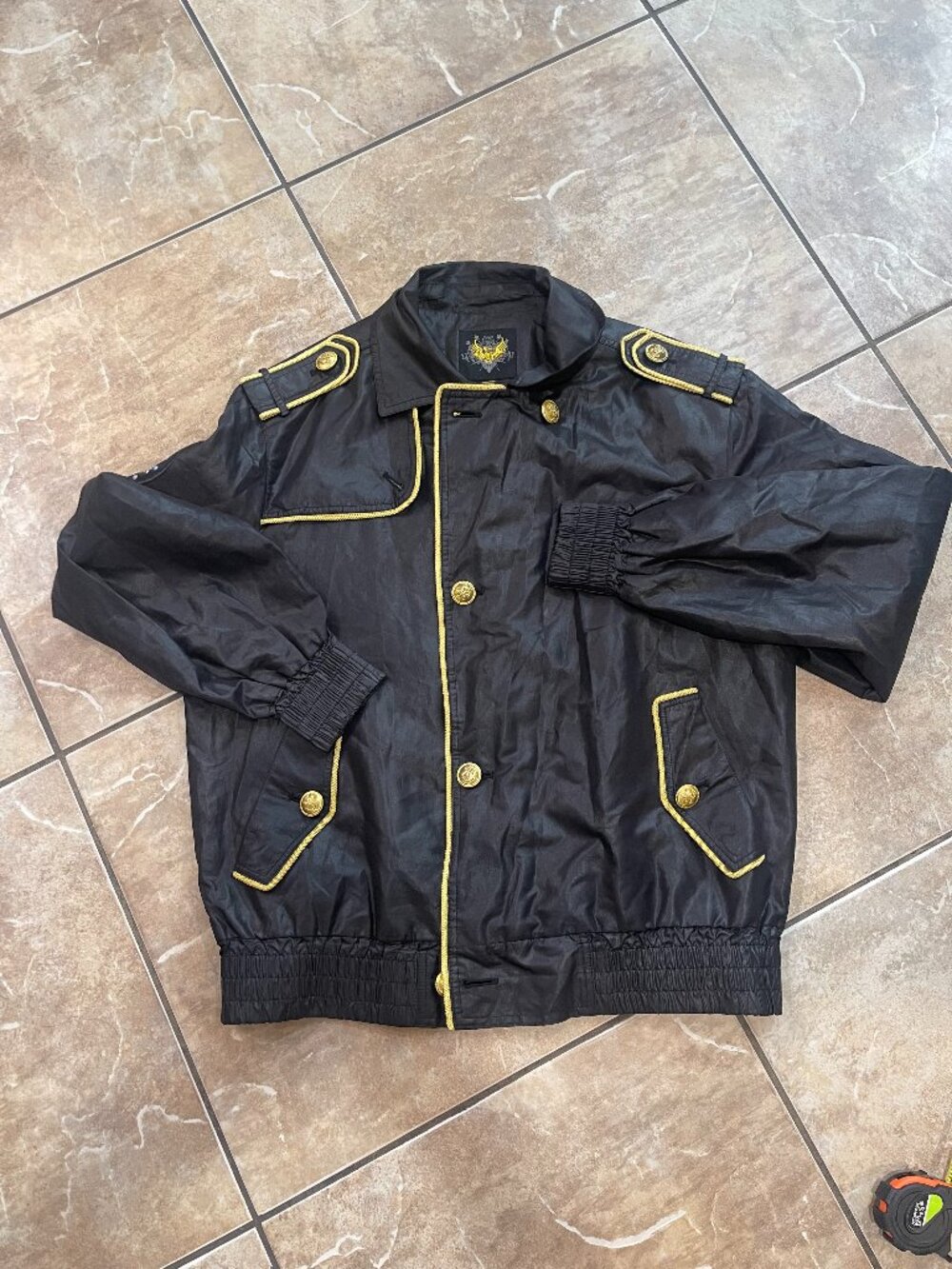 Hama Lightweight Military Officer Rhinestone Jacket M Black Gold